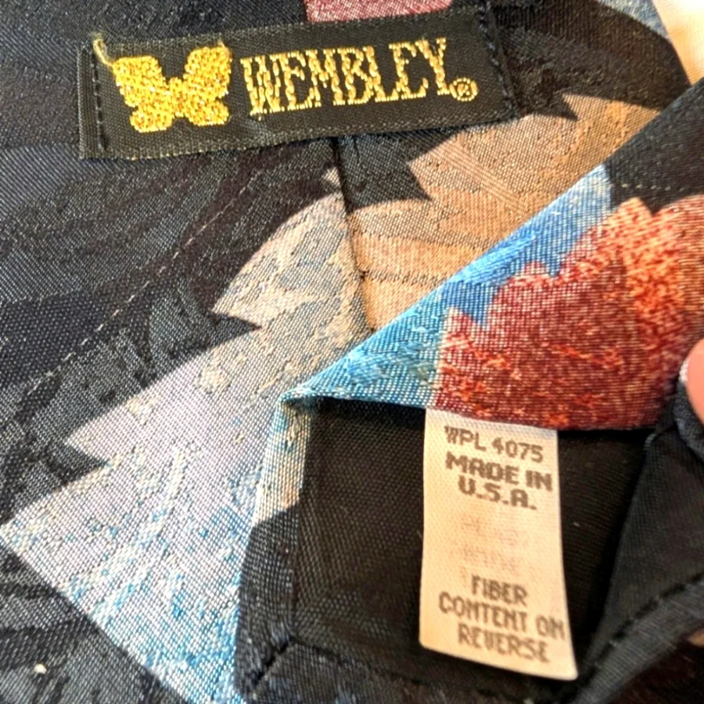 Wemlon by Wembley Retro Geometric Necktie Blue Black Cream
